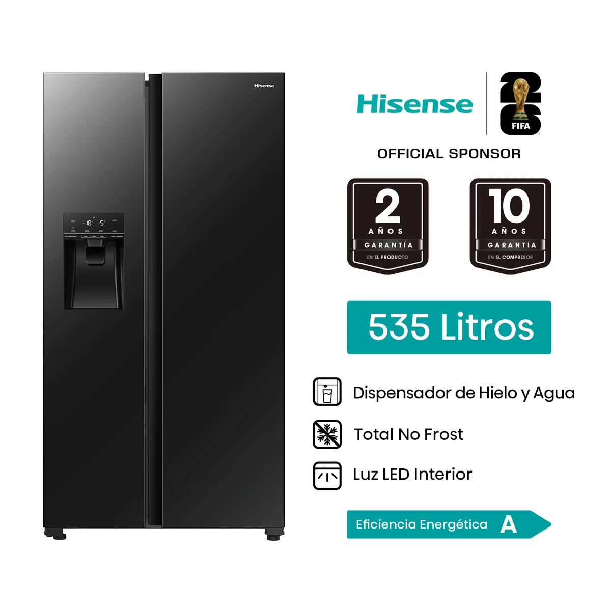 HISENSE - Refrigeradora Hisense Side by Side Negra 535L No Frost