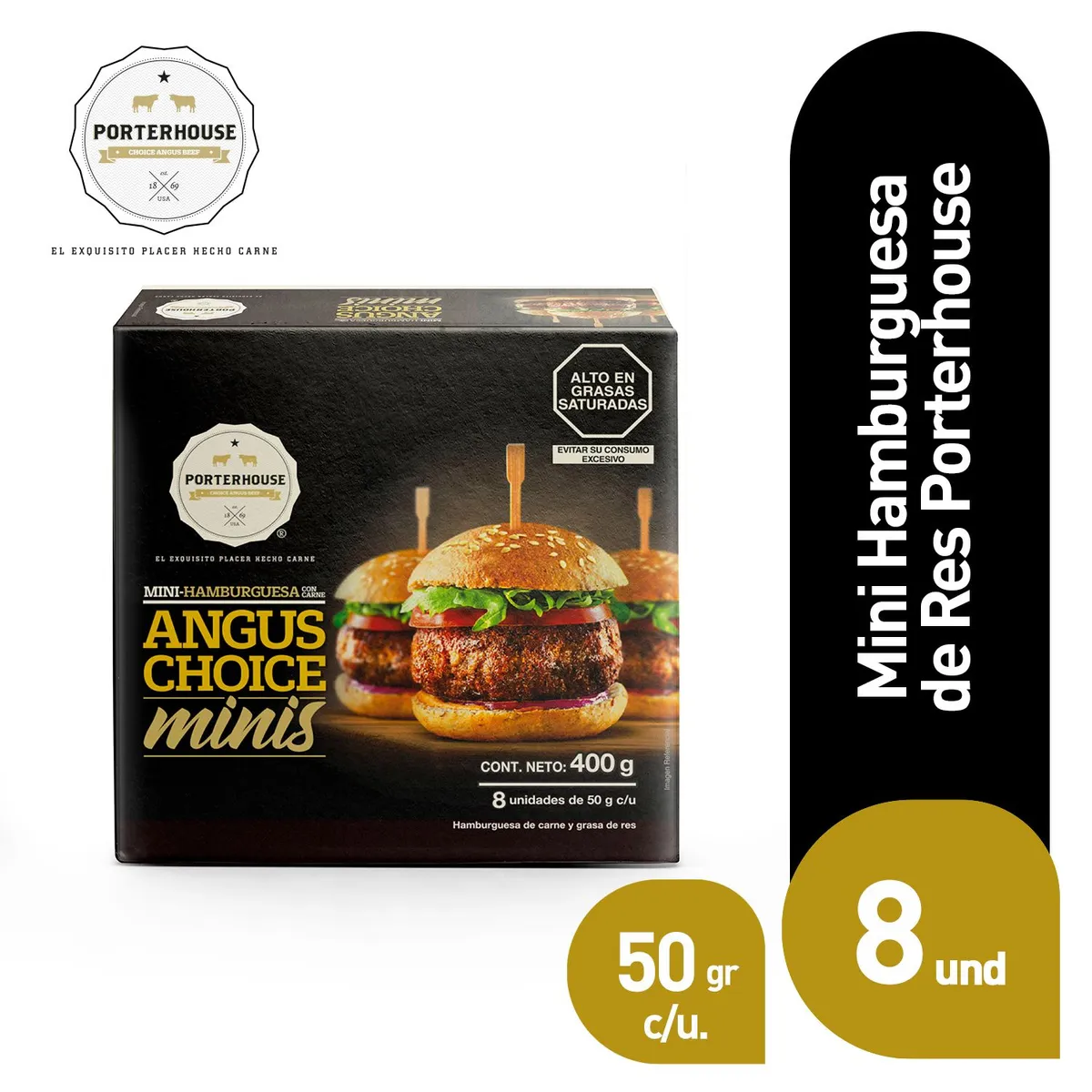 PORTERHOUSE - Mini Hamburguesa de Res Porterhouse Caja 8 Und