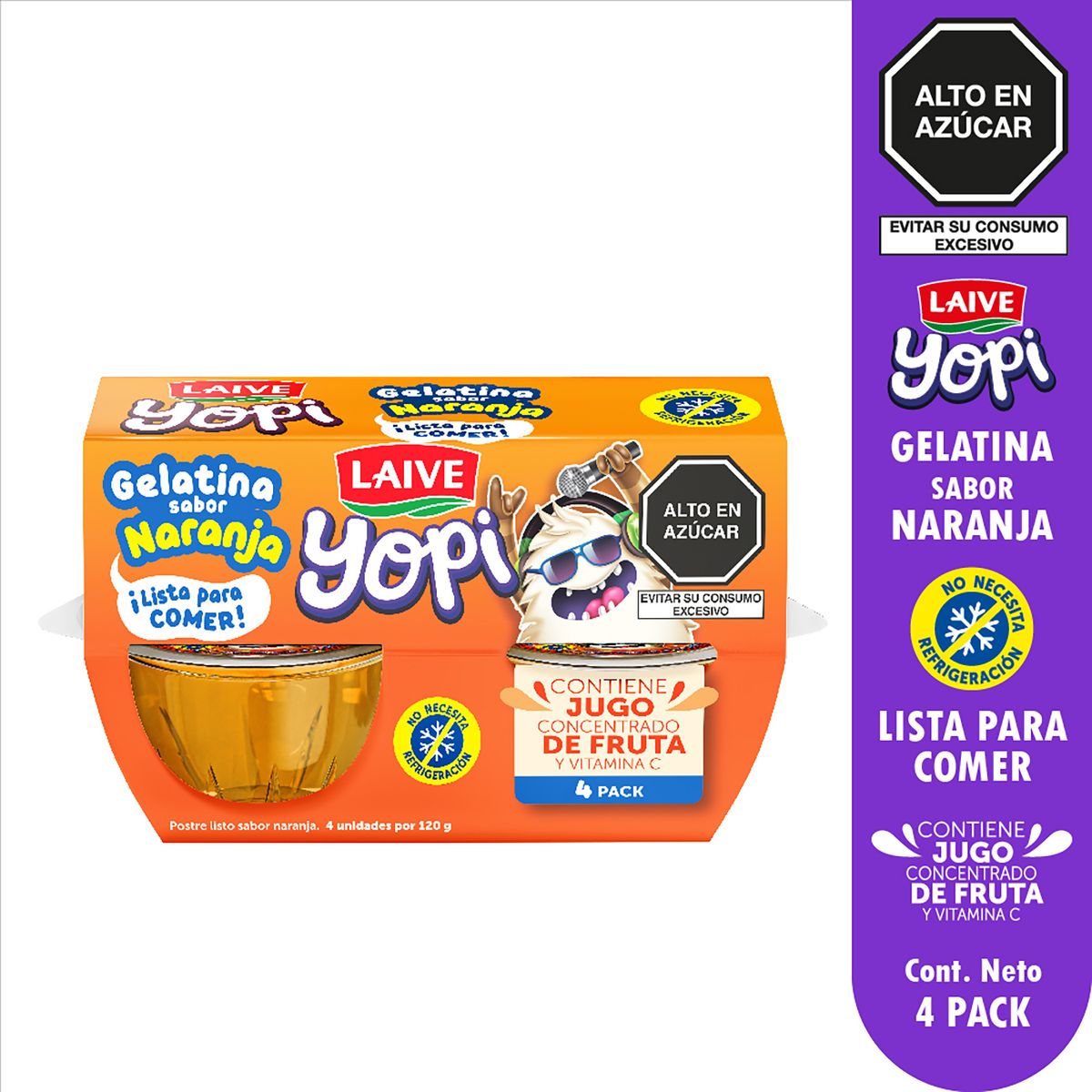 LAIVE - Gelatina Laive Yopi Sabor Naranja Pack 4 Und