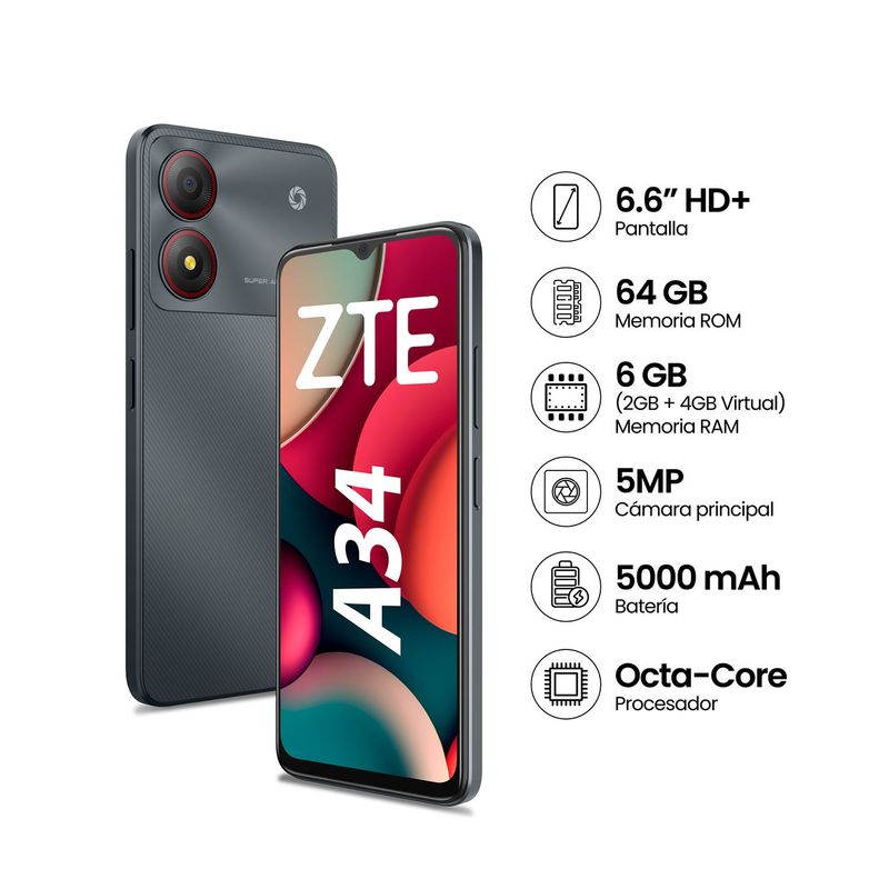 Zte - Smartphone Zte Blade A34 2Gb 64Gb Gris