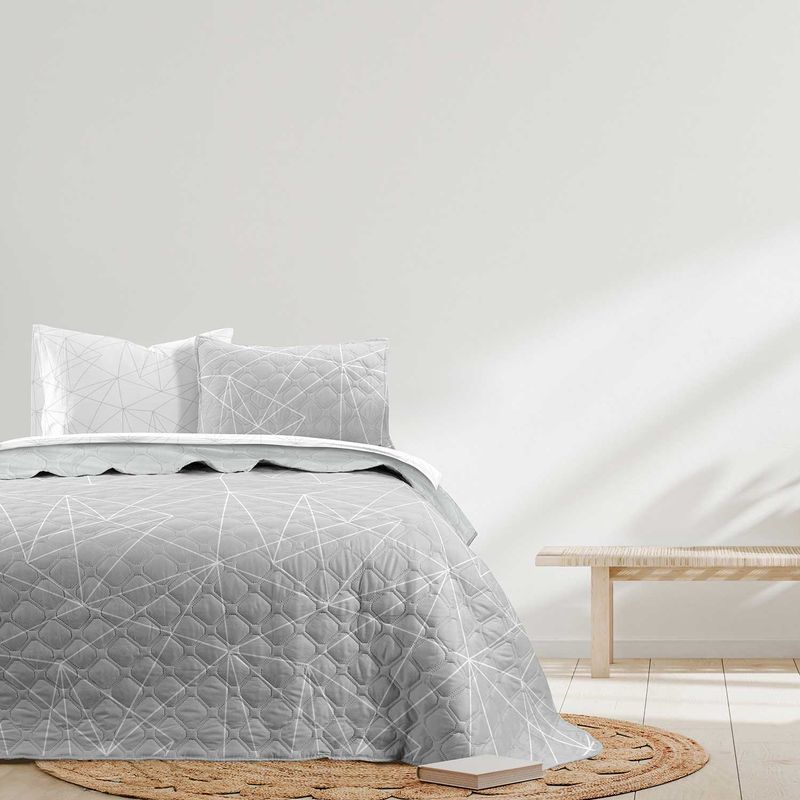 CASA JOVEN - Set de Cama Quilt 1.5 Plaza Gris