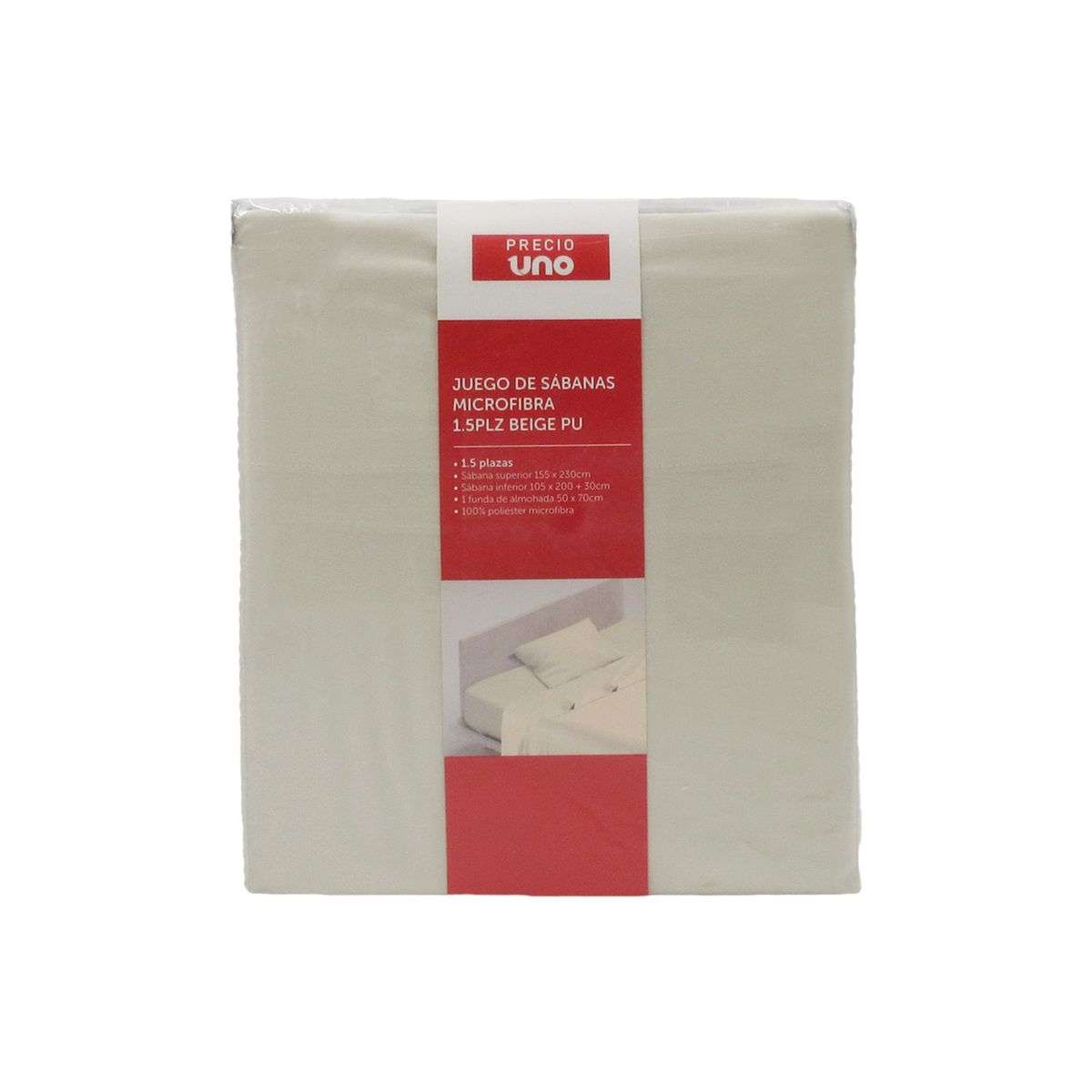PRECIO UNO - Juego de Sábanas Microfibra 1.5Plz Beige Pu