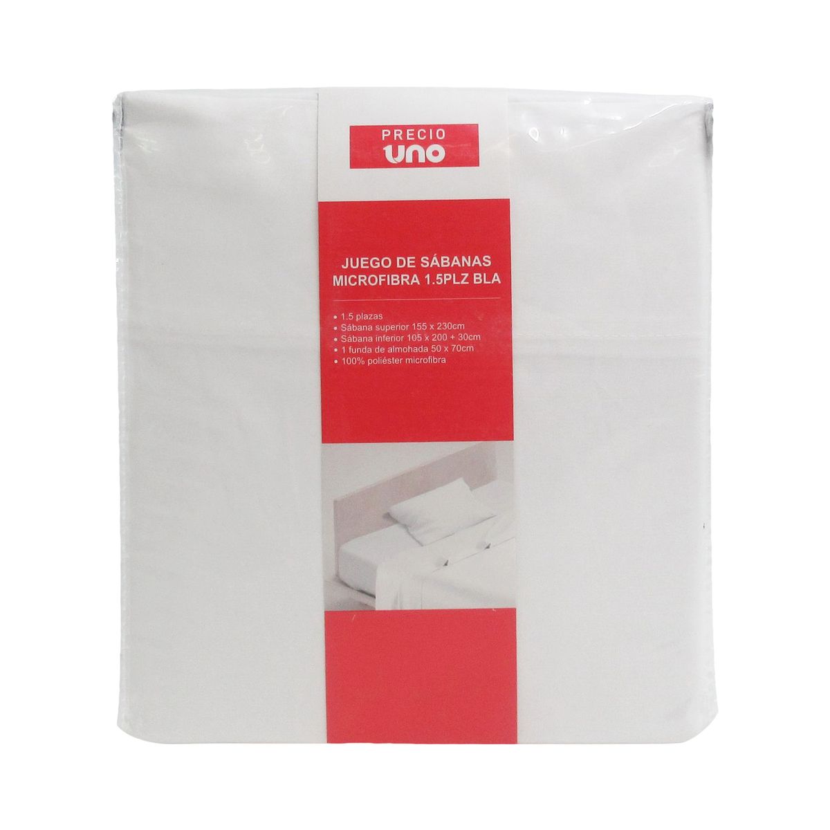 PRECIO UNO - Juego de Sábanas Microfibra 1.5Plz Blanco