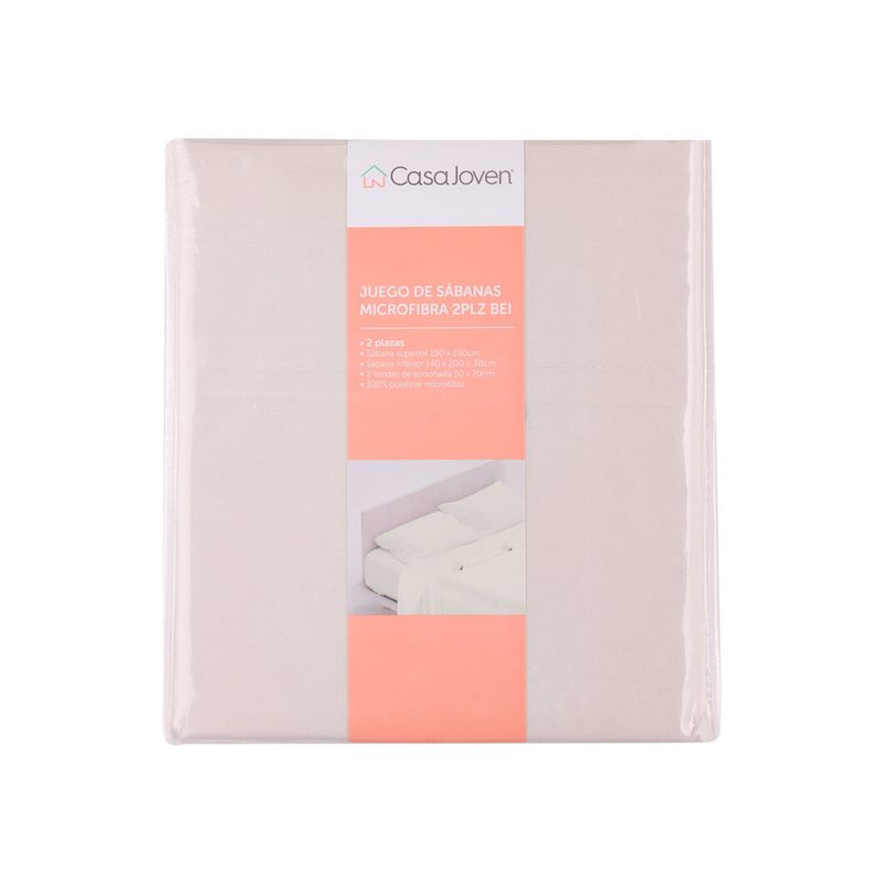 CASA JOVEN - Juego de Sábanas Microfibra 2 Plazas Beige