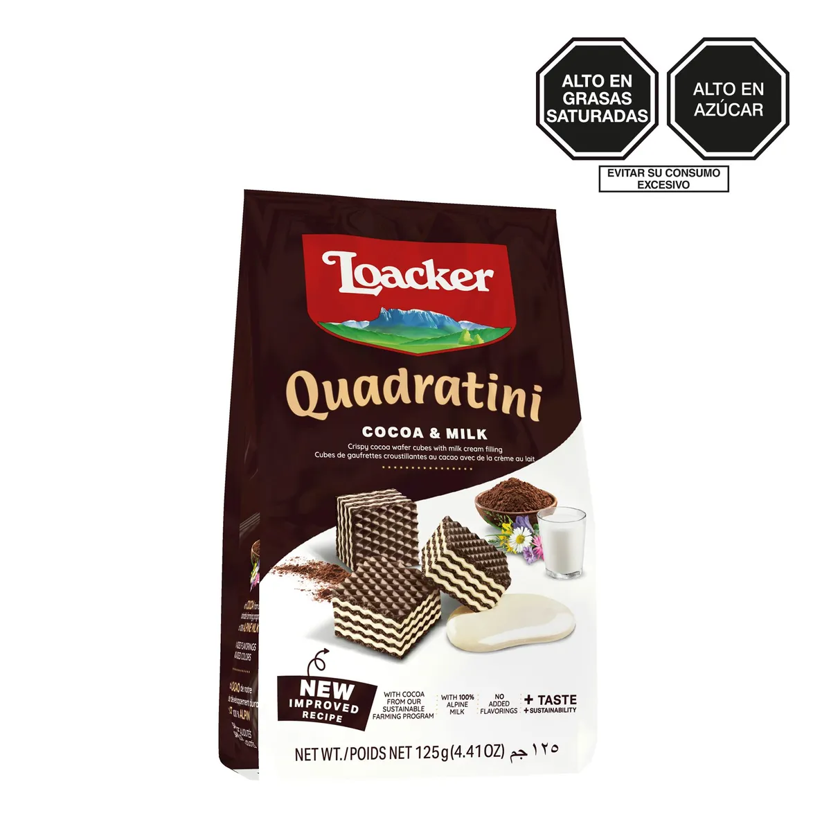 LOACKER - Waffer Loacker Quadratini Cocoa And Milk Bolsa 125 g