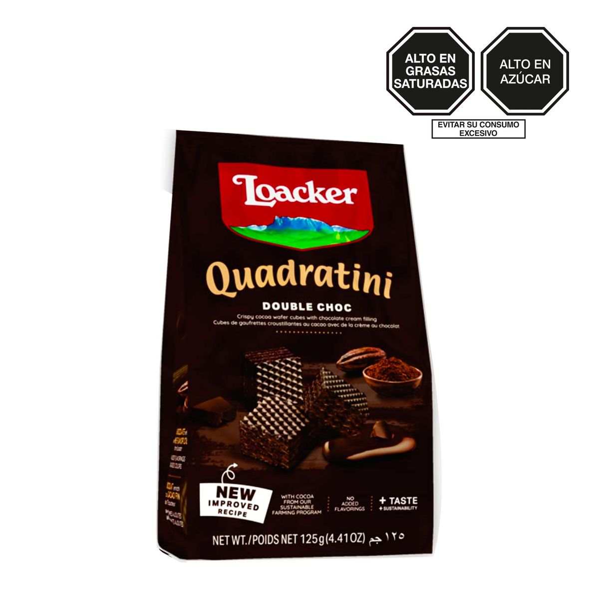 LOACKER - Waffer Loacker Quadratini Double Chocolate Bolsa 125 g