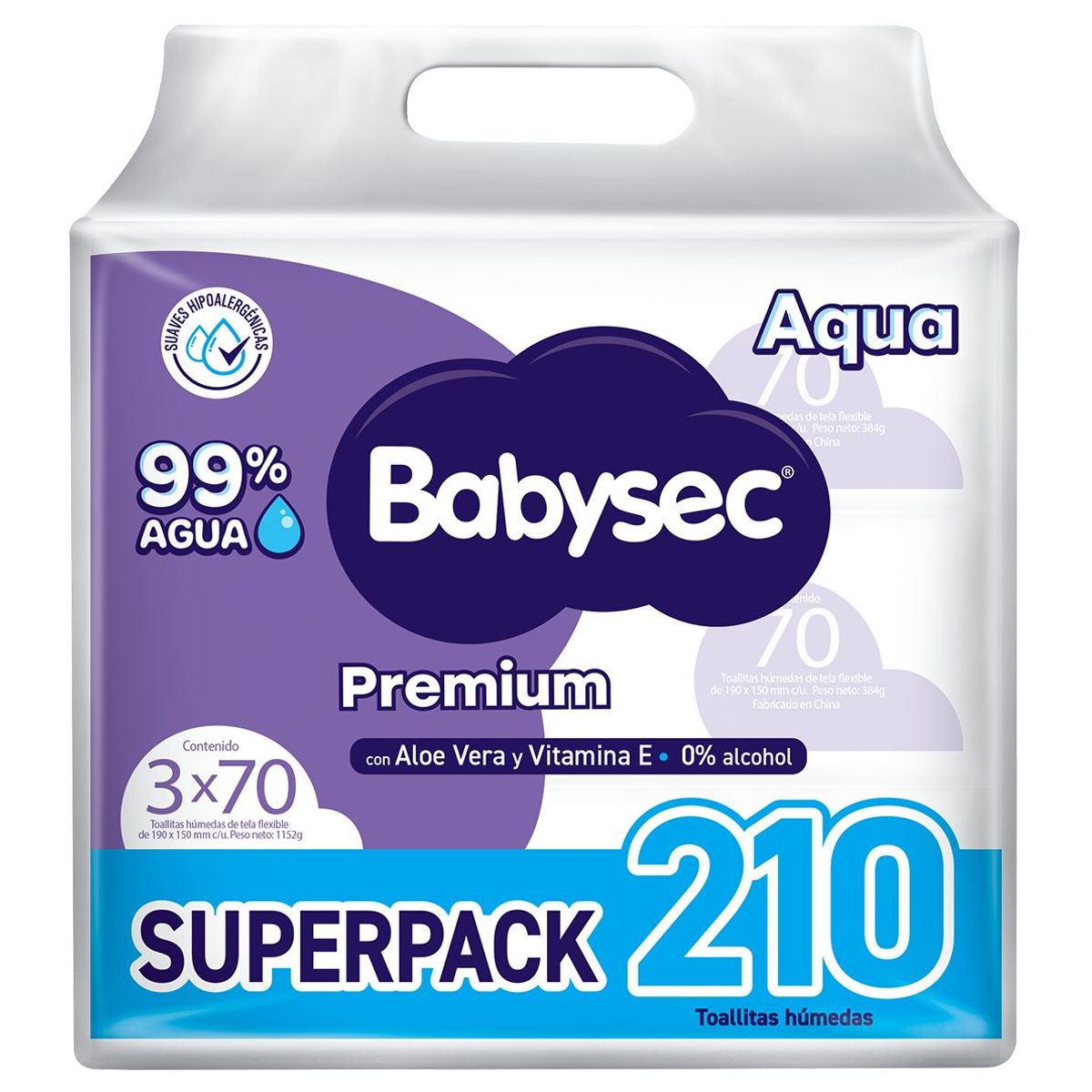 BABYSEC - Toallitas Húmedas Babysec Premium Aqua Empaque 210 Und