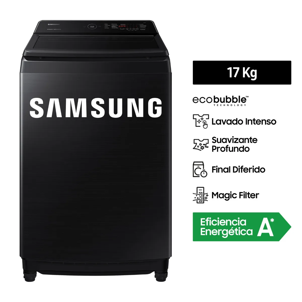 SAMSUNG - Lavadora Ecobubble 17 Kg Negro