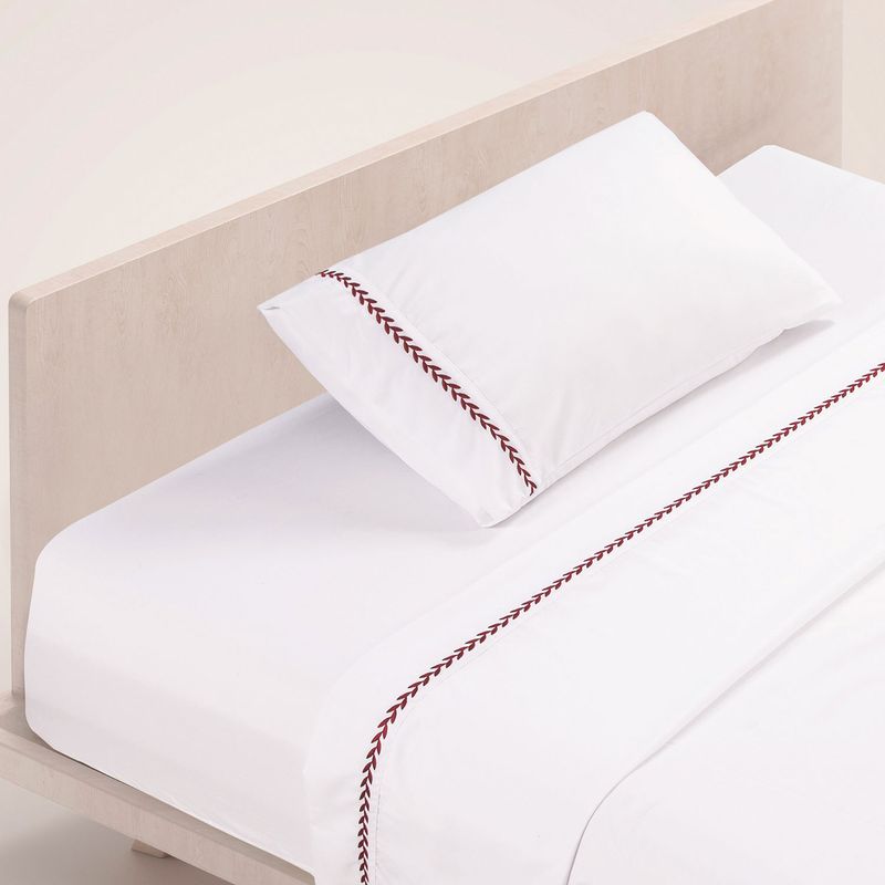CASA JOVEN - Sábanas Broderie Blanco Guinda 1.5 Plaza