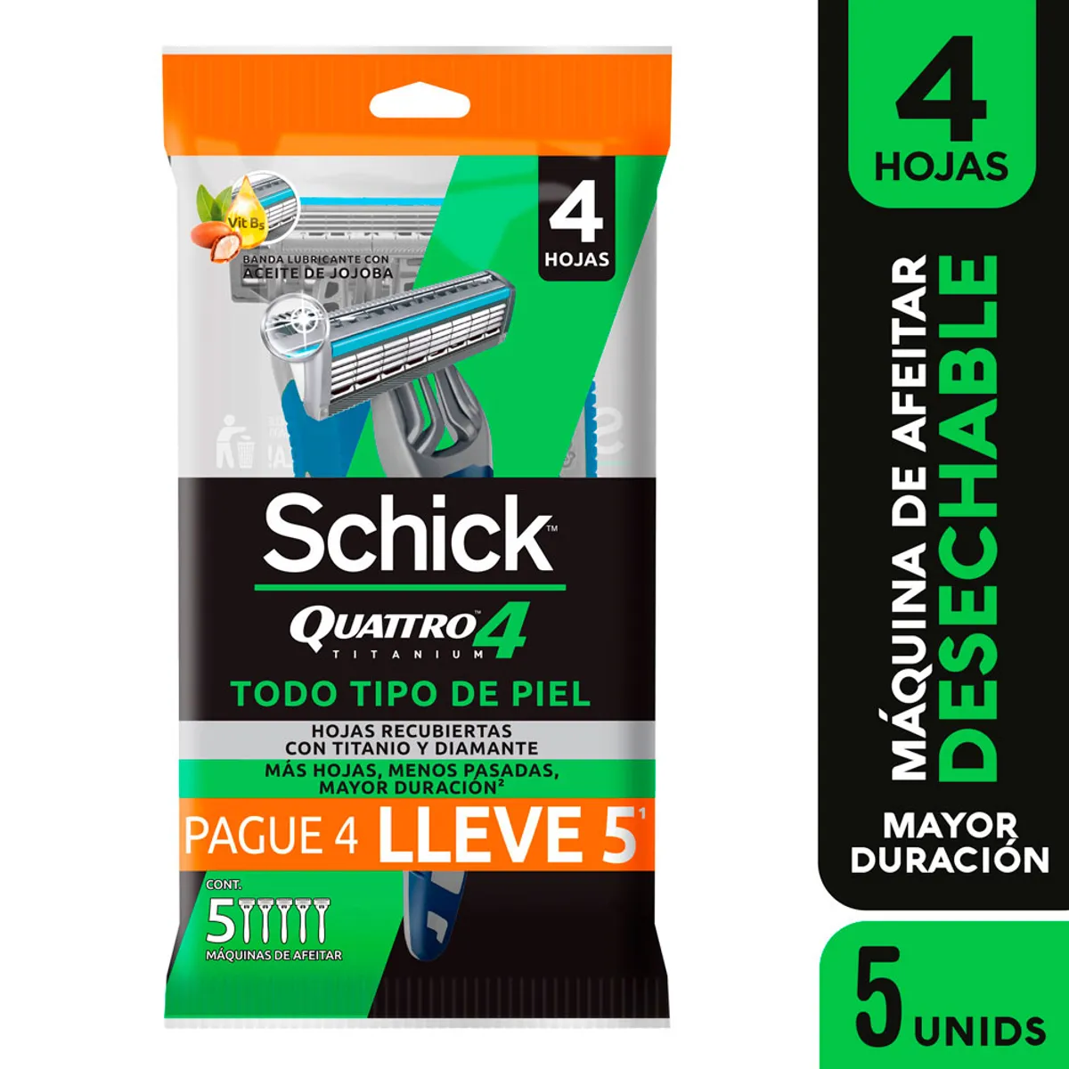 SCHICK - Máquina de Afeitar Schick Quattro Titanium Pack 5 Und