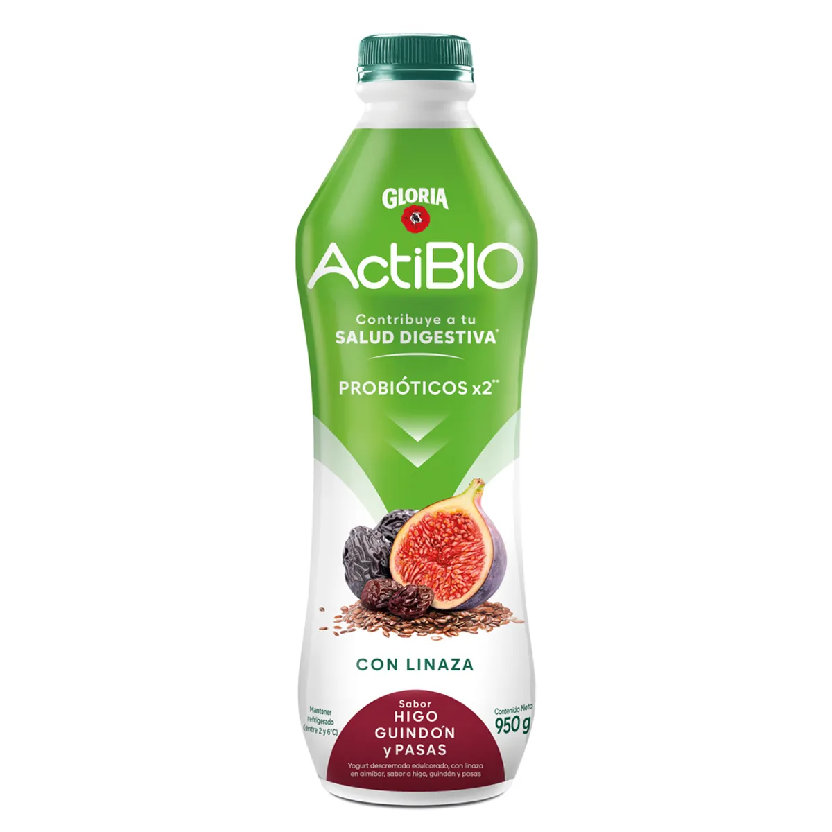  - Yogurt Gloria Actibio Higo Guindón Pasas Linaza Botella 950 g