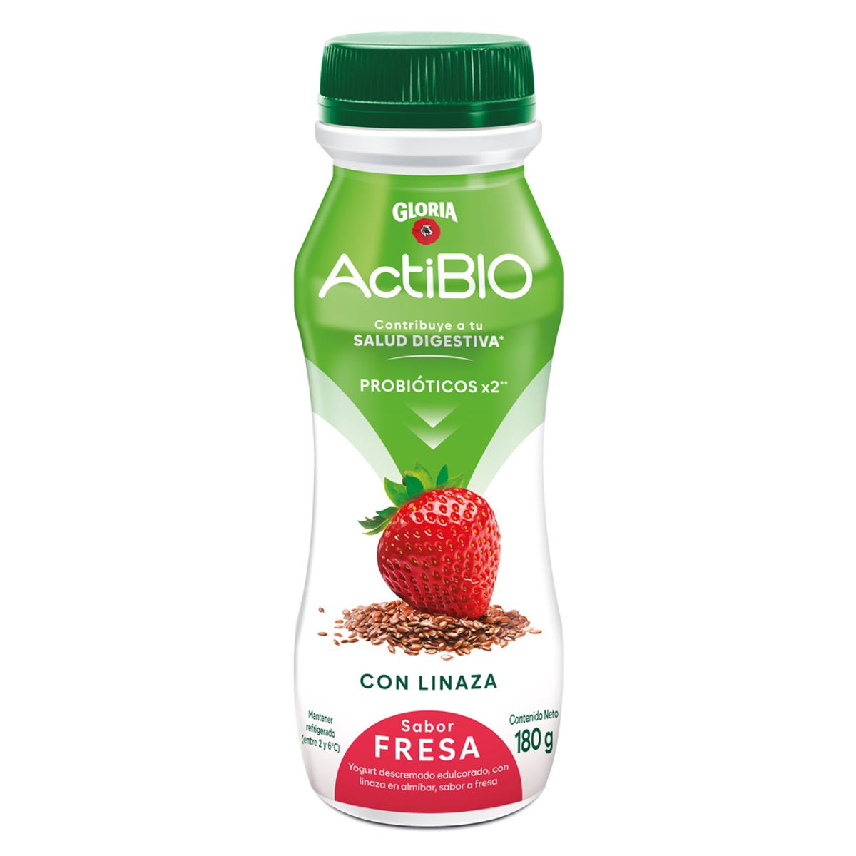 ACTIBIO - Yogurt Gloria Actibio Fresa Linaza Botella 180 g