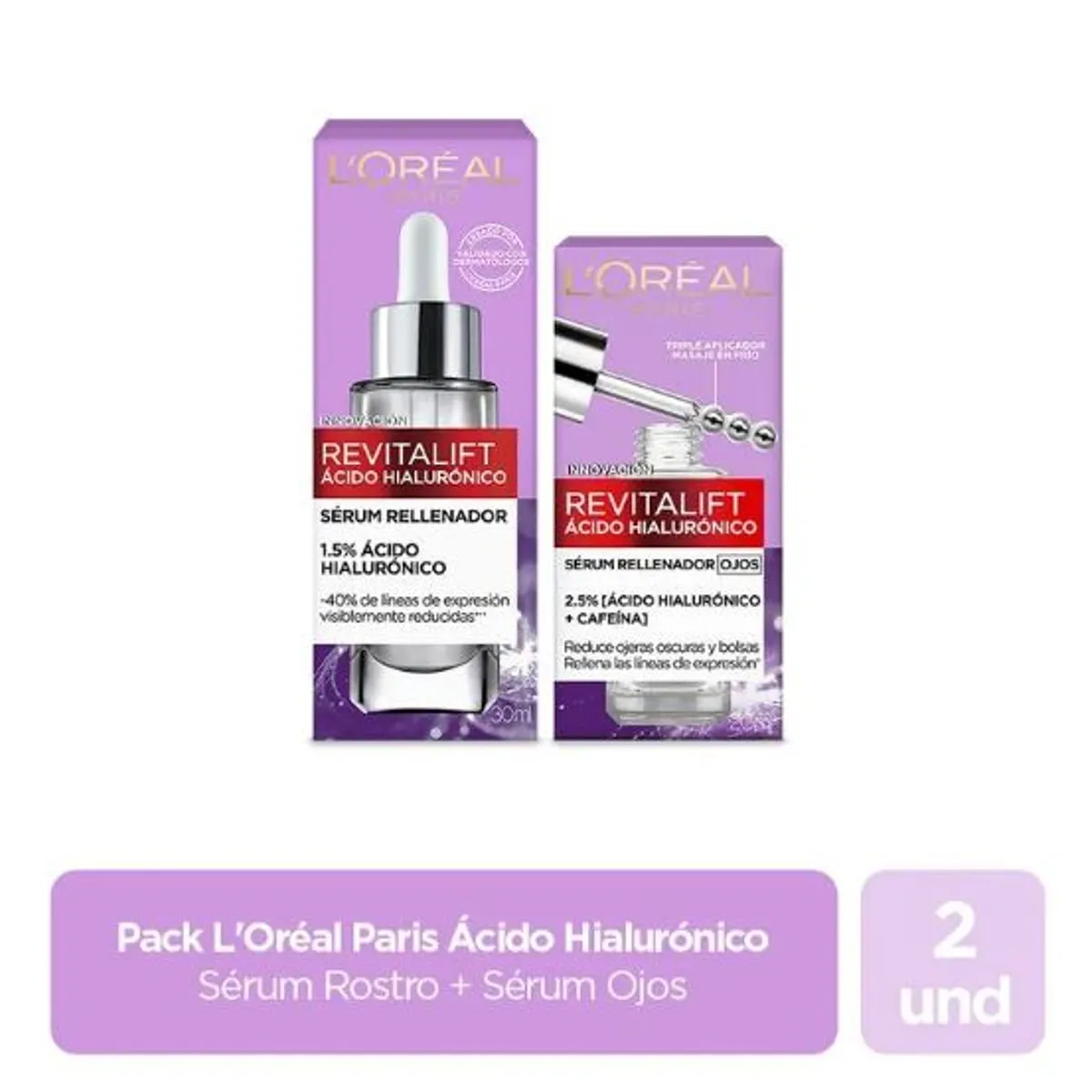 LOREAL PARIS - Set Loreal París Serum Rostro 30 mL + Serum Ojos Hialurónico 20 mL