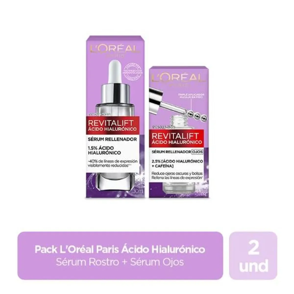 LOREAL PARIS - Set Loreal París Serum Rostro 30 mL + Serum Ojos Hialurónico 20 mL