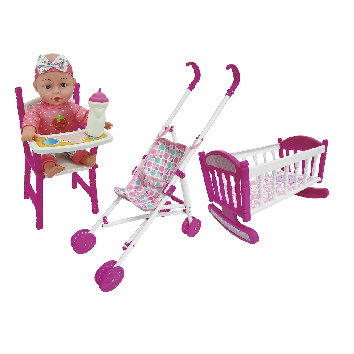 UNEEDA - Muñeca con Coche Silla y Cuna 28 cm