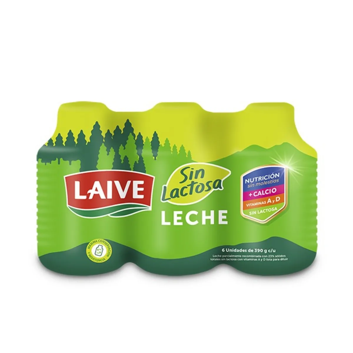 LAIVE - Leche Laive Sin Lactosa Sixpack Botella 390 g