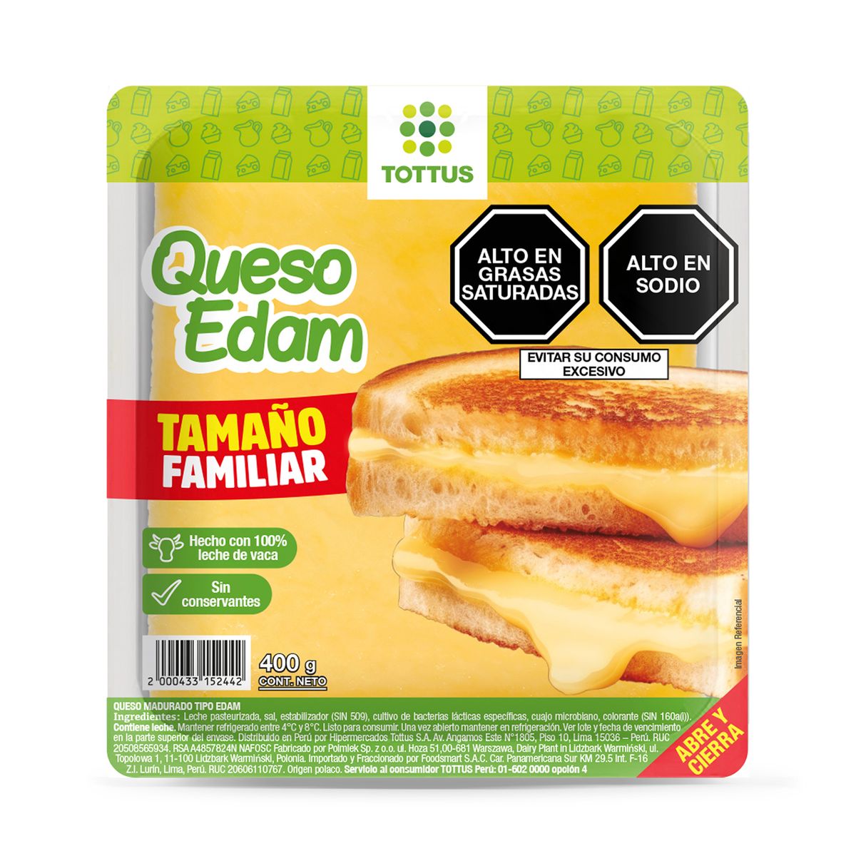 TOTTUS - Queso Edam Familiar Tottus Empaque 400 g