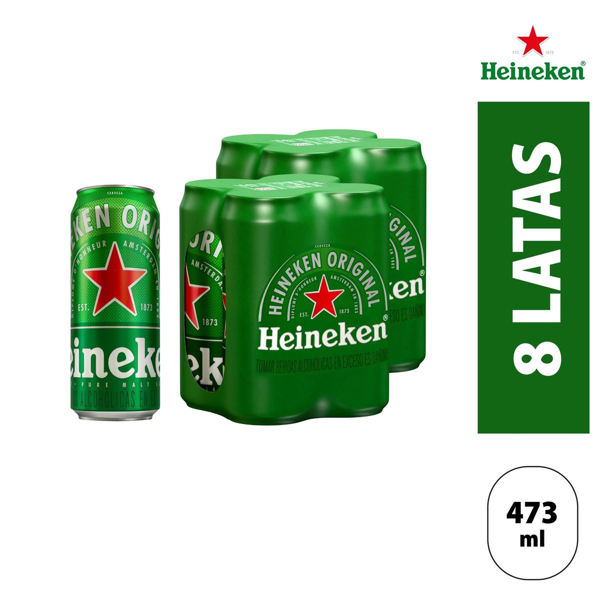 HEINEKEN - Cerveza Heineken Pack 8 Latas 473 mL
