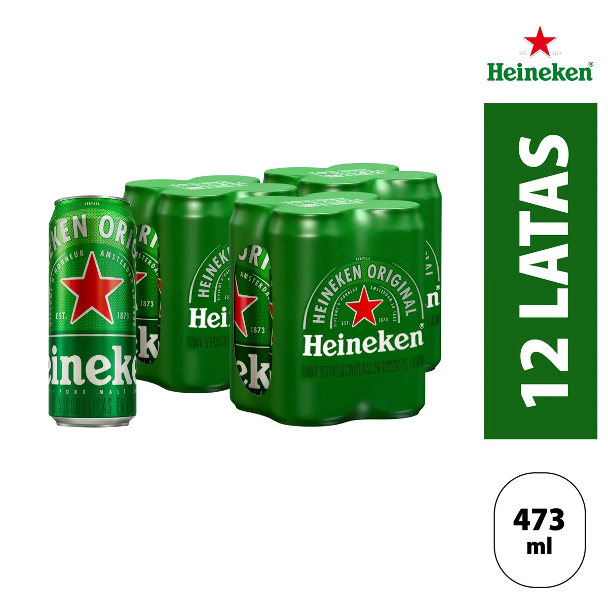 HEINEKEN - Cerveza Heineken Pack 12 Latas 473 mL