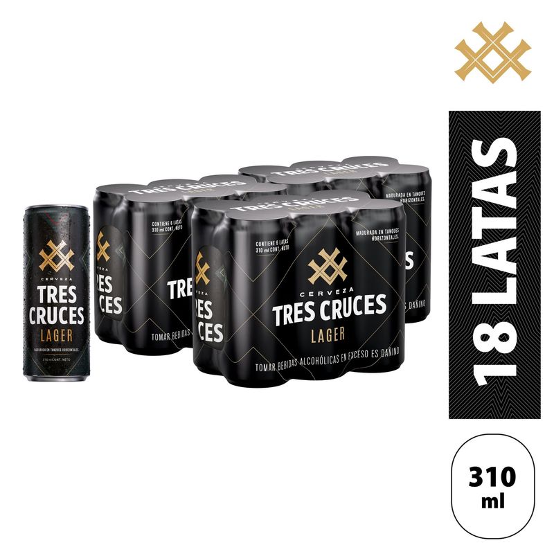 TRES CRUCES - Cerveza Tres Cruces Lager 3 Sixpack Lata 310 mL