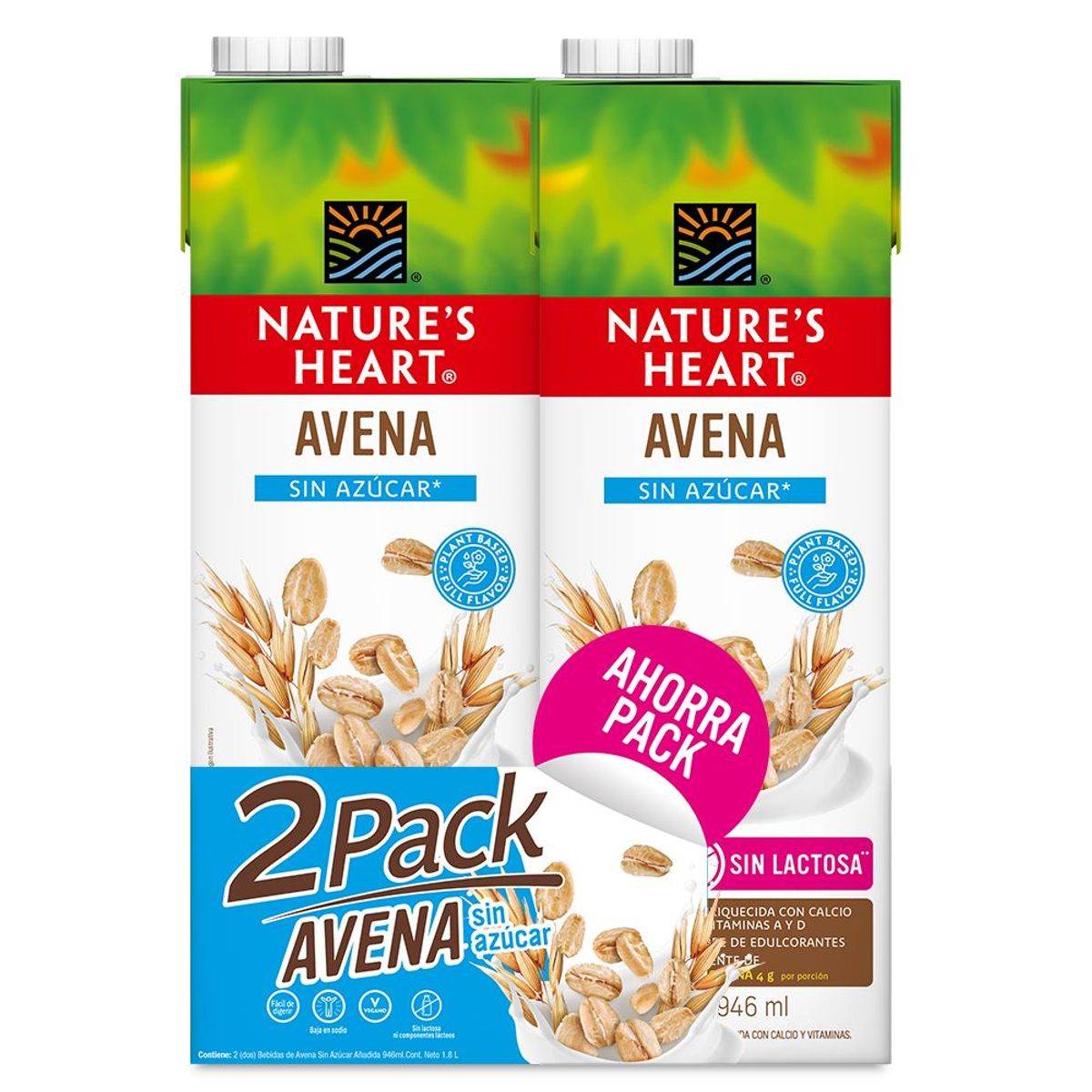 NATURES HEART - Bebida de Avena Sin Azúcar Nature’s Heart Pack 2 Botellas 946 mL