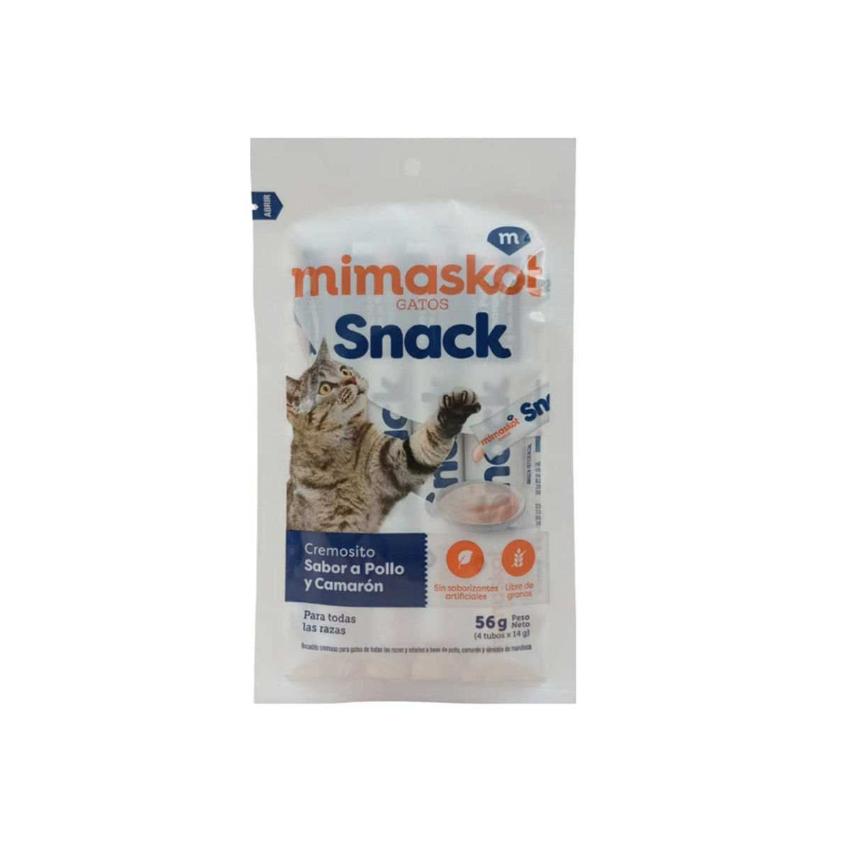 MIMASKOT - Snack para Gato Crema Pollo y Camarón Mimaskot Pack 4 Und
