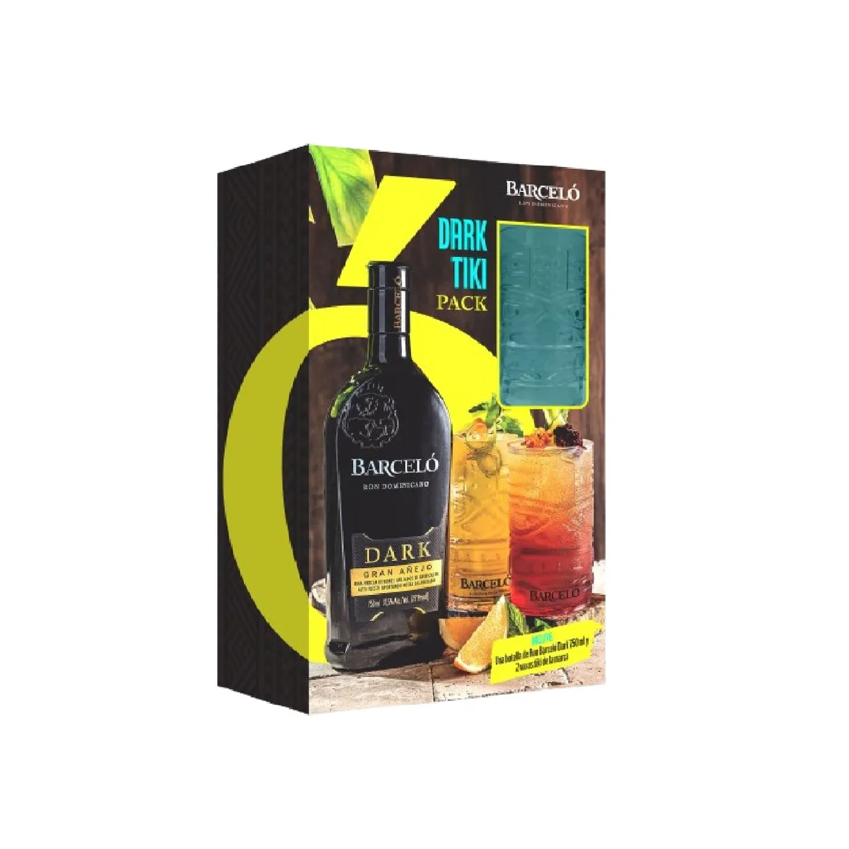 BARCELO - Ron Barceló Dark Tiki 750 mL + 2 Vasos
