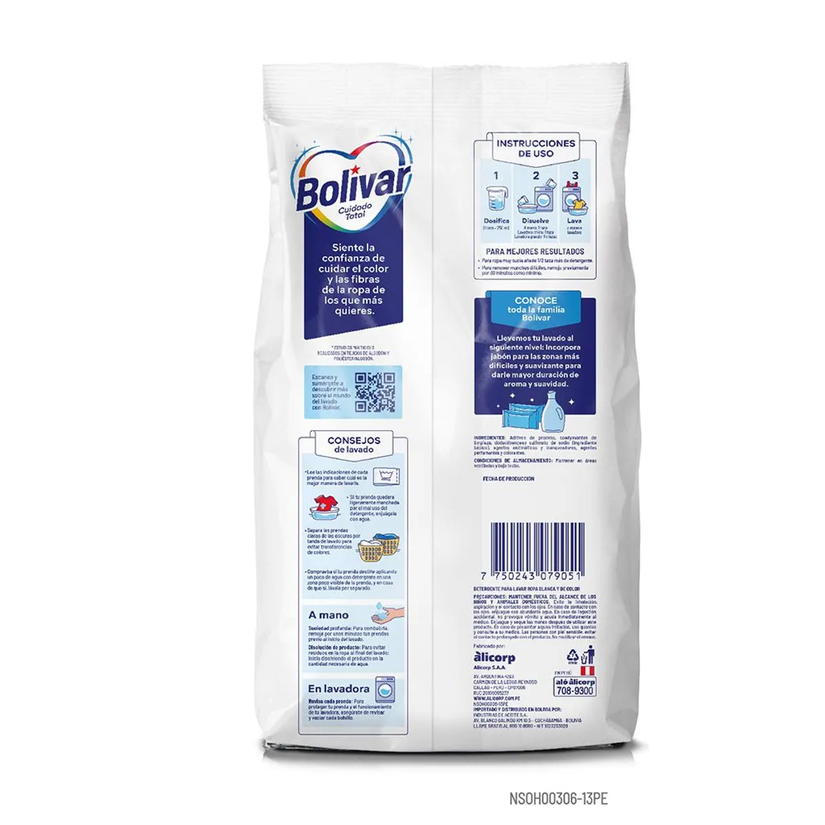 BOLIVAR - Detergente en Polvo Bolívar Cuidado Total Bolsa 730 g