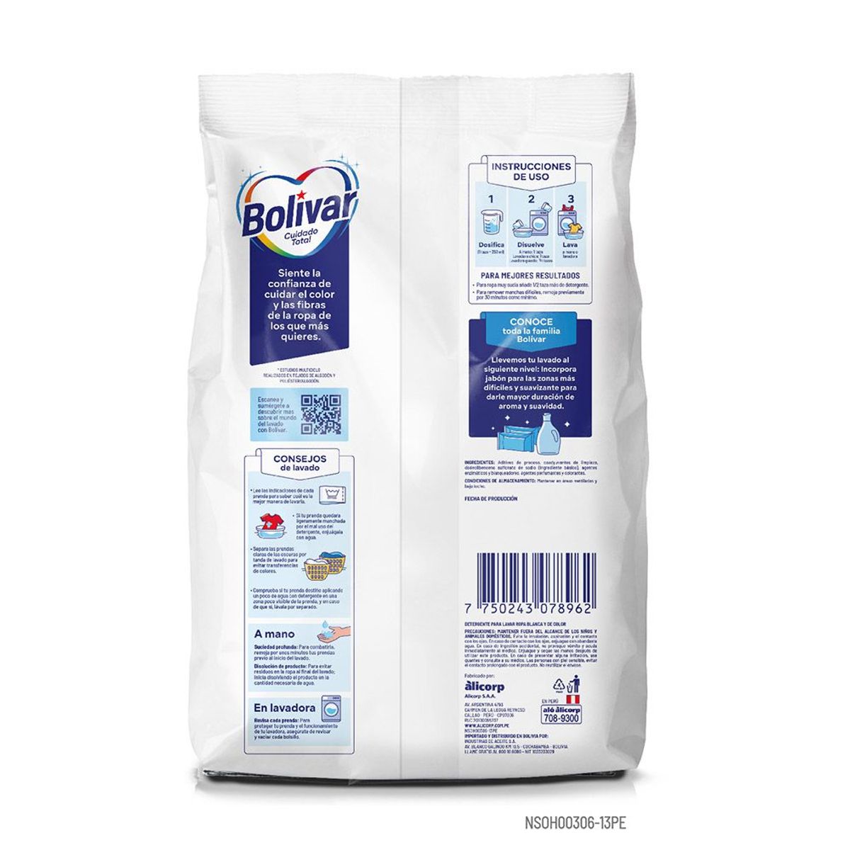 BOLIVAR - Detergente en Polvo Bolívar Cuidado Total Bolsa 4 Kg