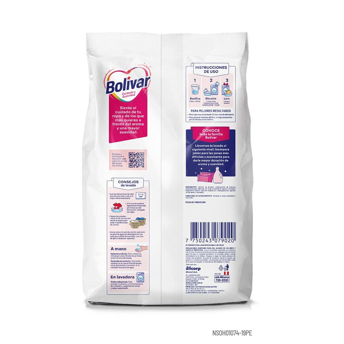 BOLIVAR - Detergente en Polvo Bolívar Cuidado Suavidad Bolsa 2.4 Kg