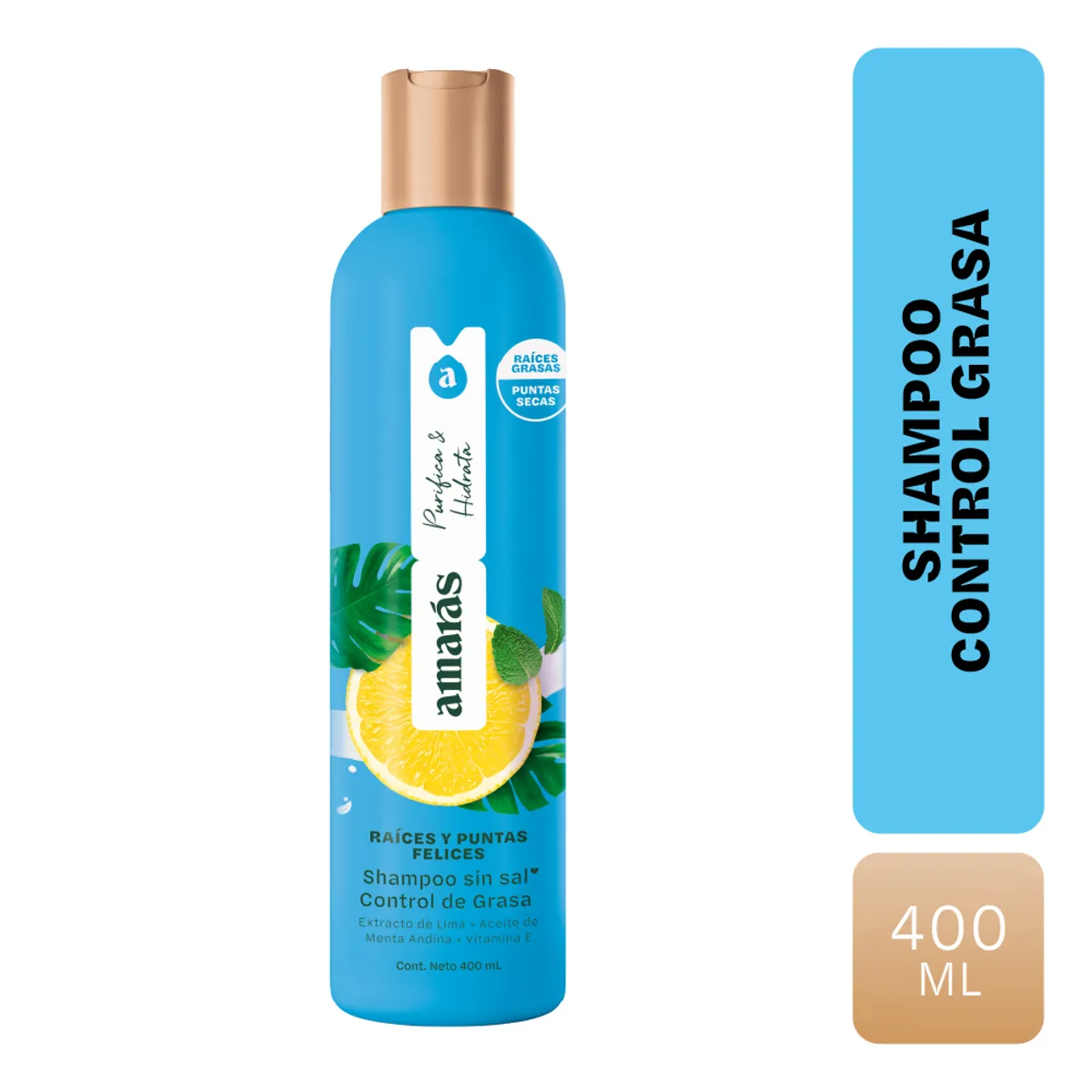 AMARAS - Shampoo Amarás Raíces y Puntas Felices Envase 400 mL