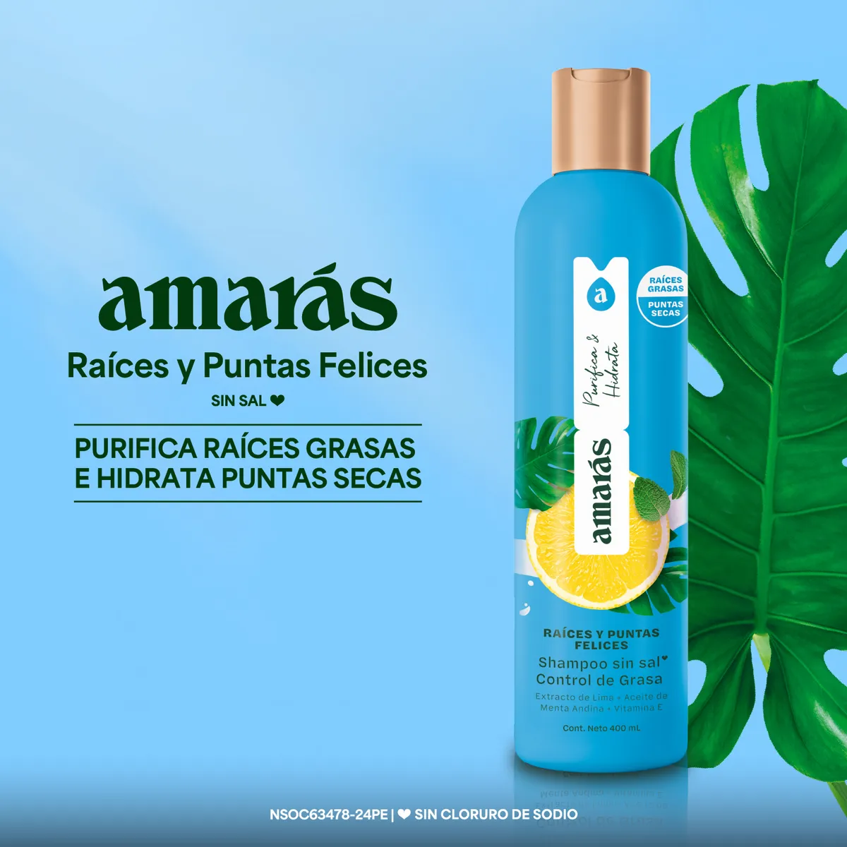 AMARAS - Shampoo Amarás Raíces y Puntas Felices Envase 400 mL