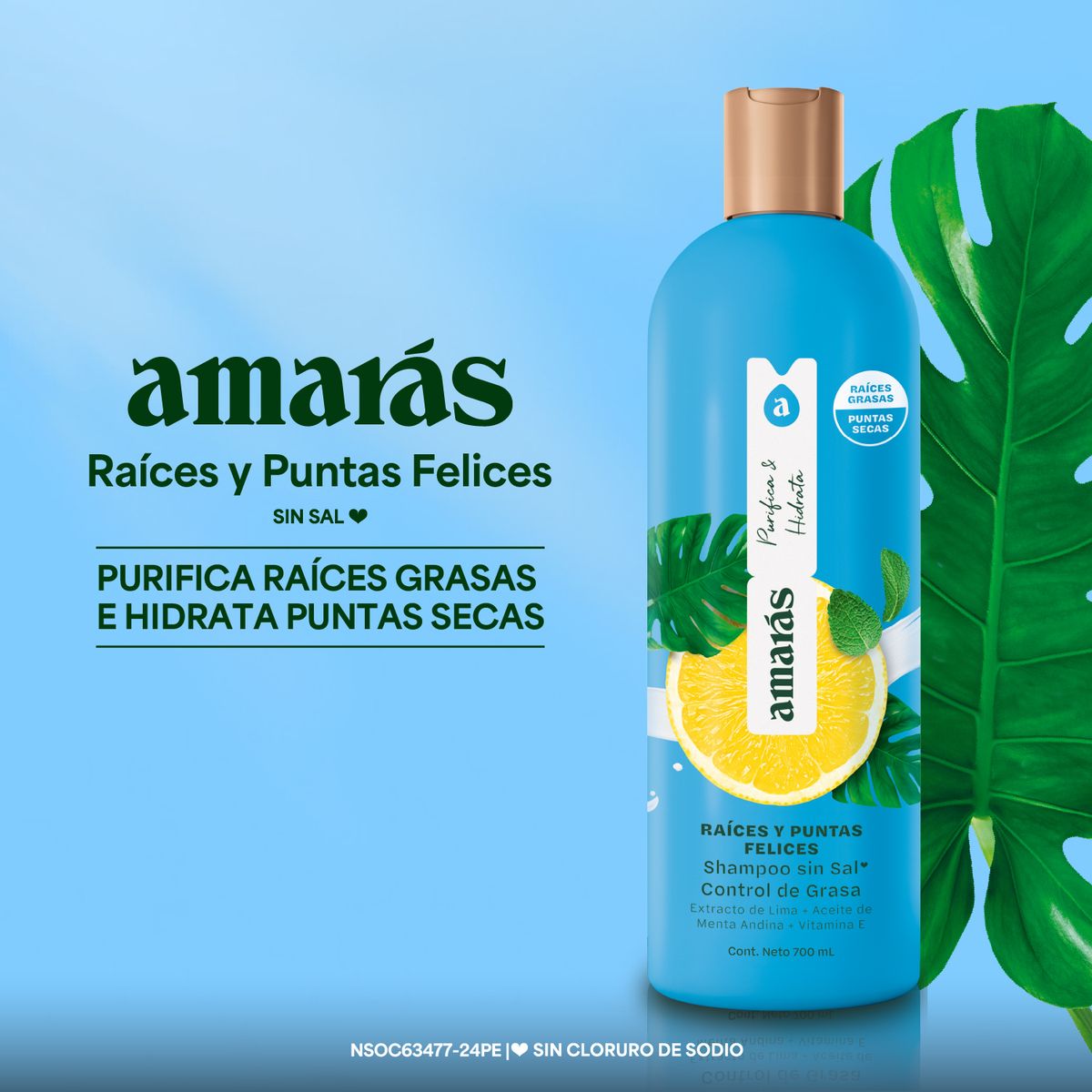 AMARAS - Shampoo Amarás Raices y Puntas Felices Envase 700 mL