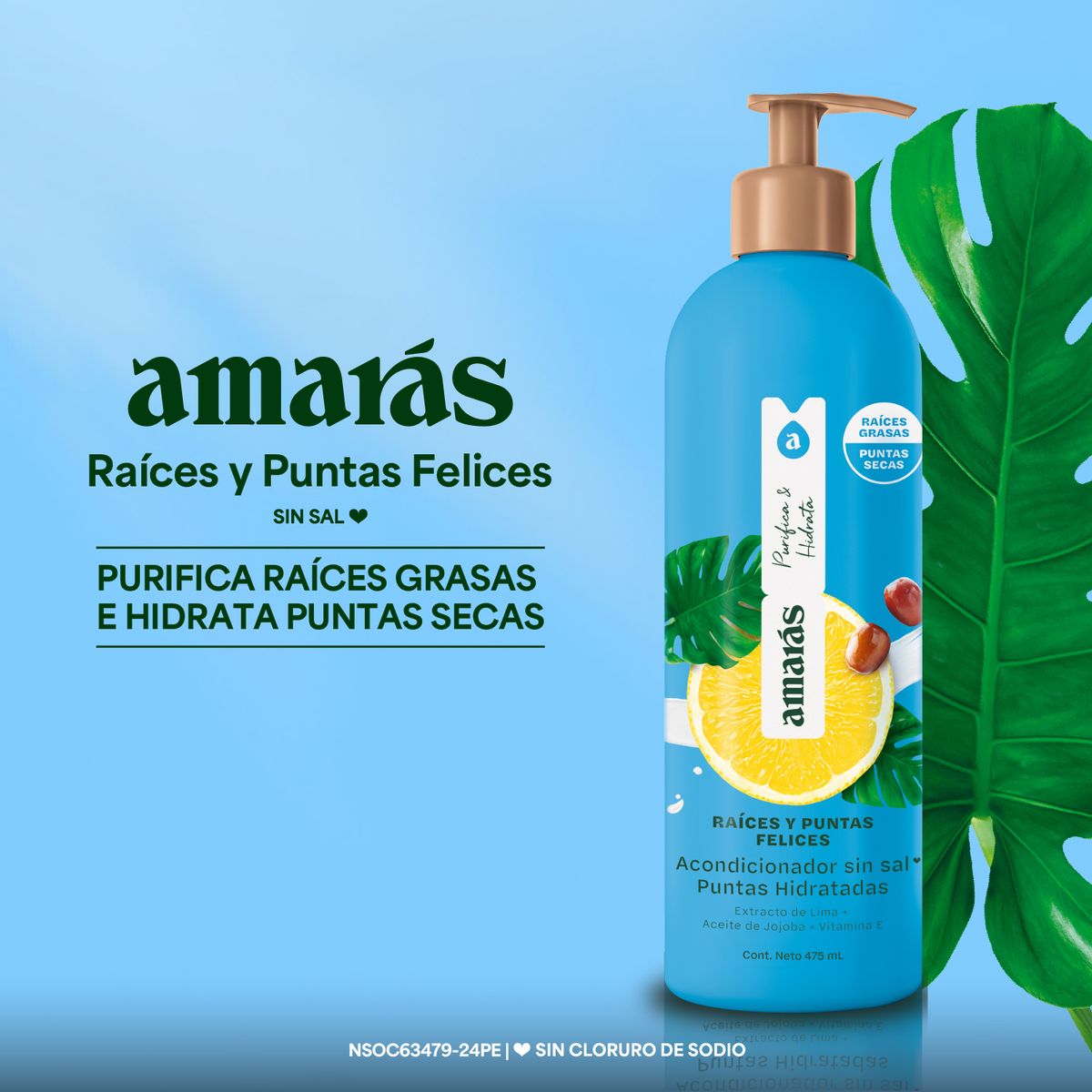 AMARAS - Acondicionador Amarás Raices y Puntas Felices Envase 475 mL