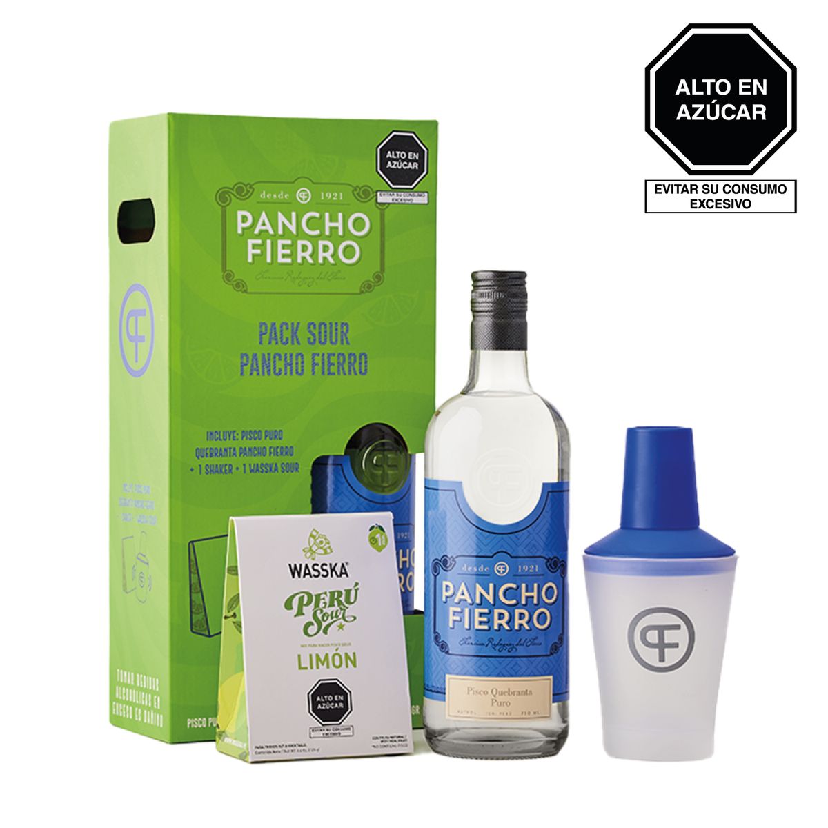 PANCHO FIERRO - Pisco Pancho Fierro Quebranta 750 mL + Waskka Sour + Shaker