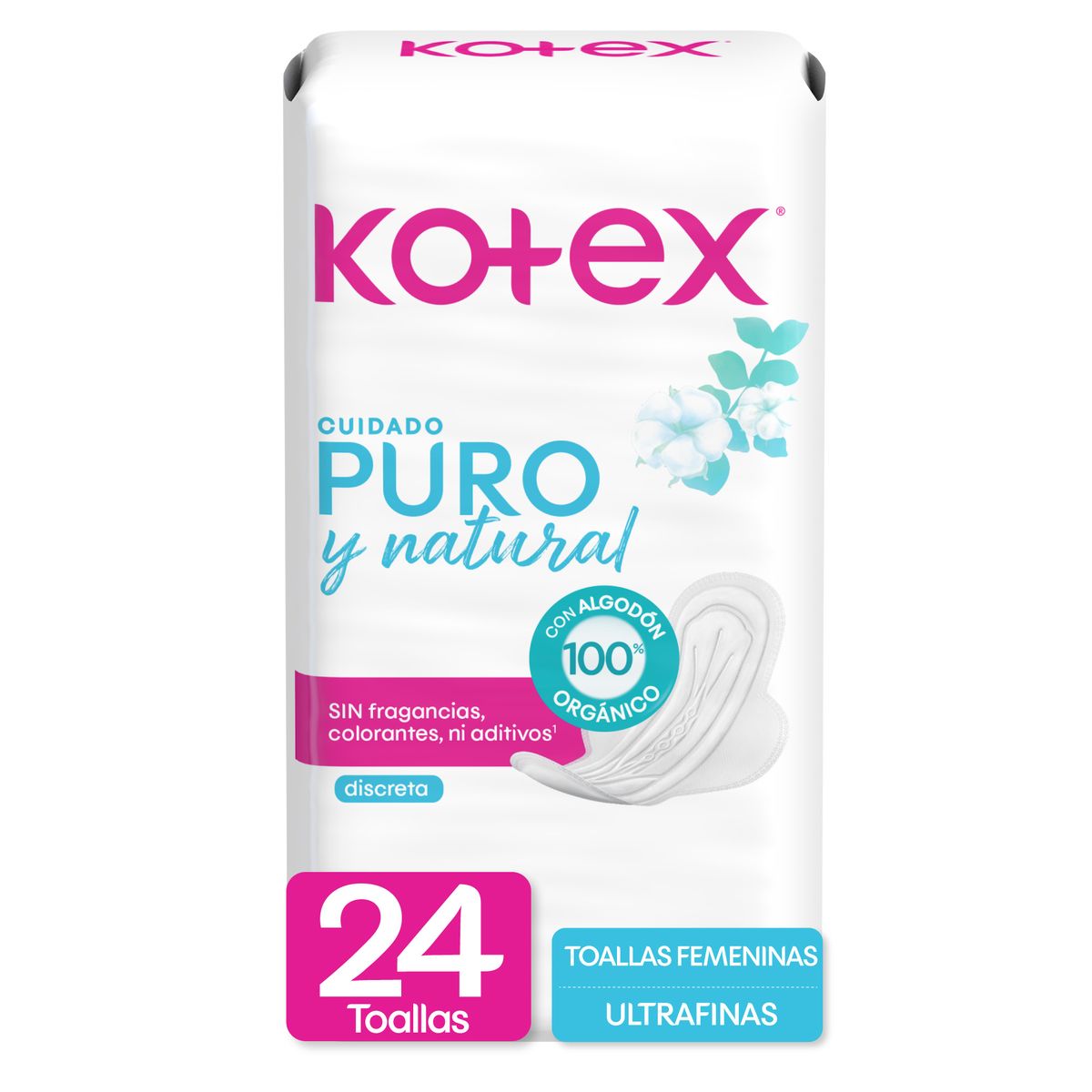 KOTEX - Toallas Higiénicas Kotex Puro Natural Ultrafina Empaque 24 Und