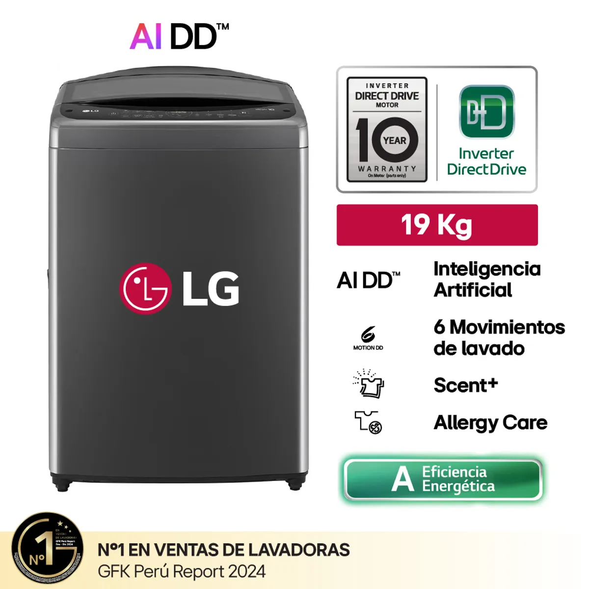 LG - Lavadora Wt19Bv6T 19 Kg Ai Dd Lg