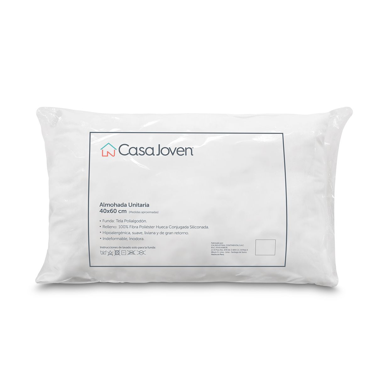 CASA JOVEN - Almohada Unitaria Polialgodon 40x60 cm