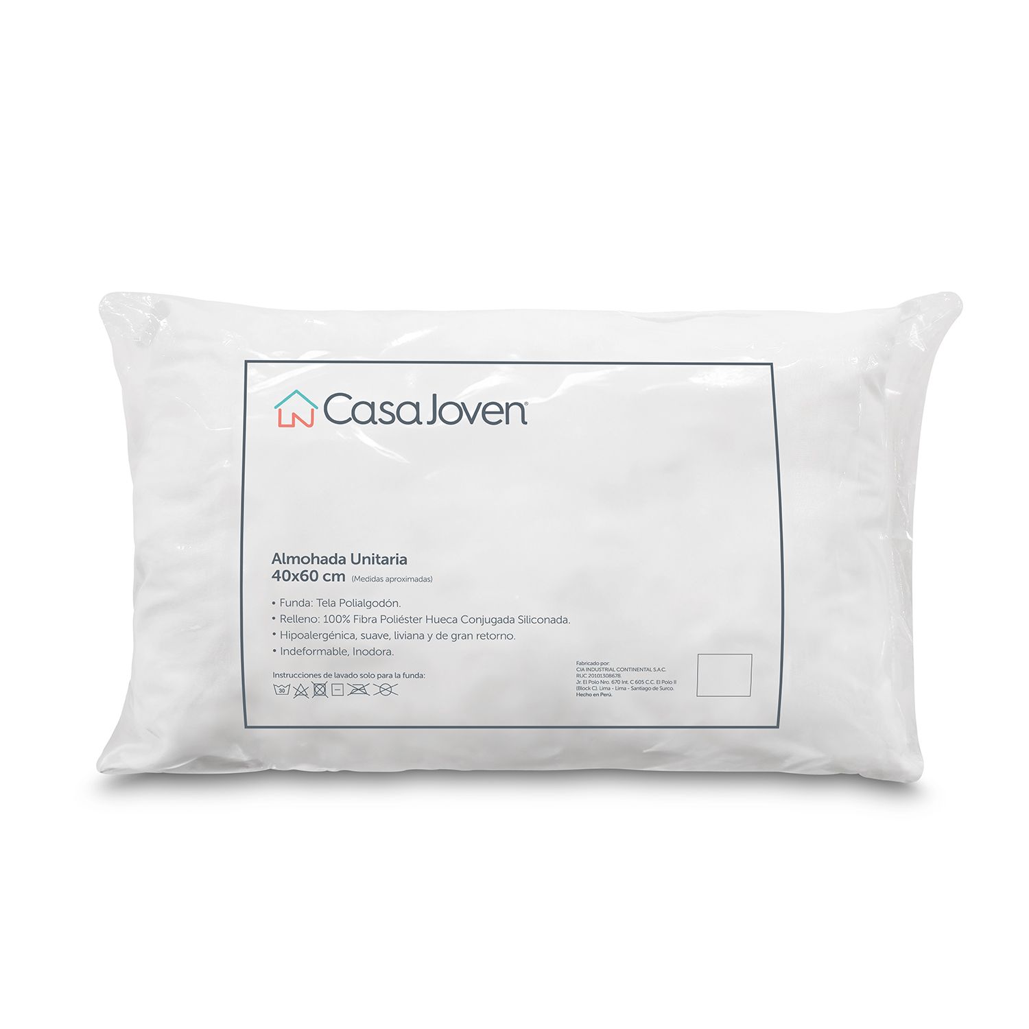 Almohada Unitaria Polialgodon 40x60 cm Tottus Perú