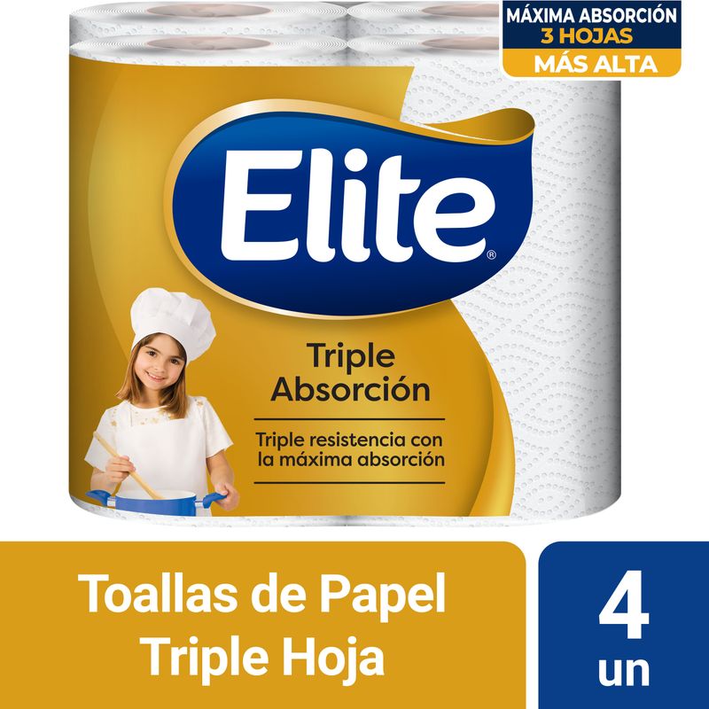 ELITE - Papel Toalla Elite Triple Hoja Pack 4 Rollos