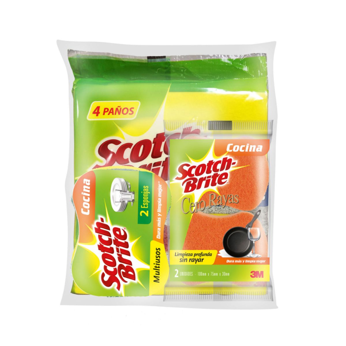 SCOTCH BRITE - Pack Scotch Brite Secatodo 4 Und + Esponja 2en1 2 Und + Cero Rayas 2 Und