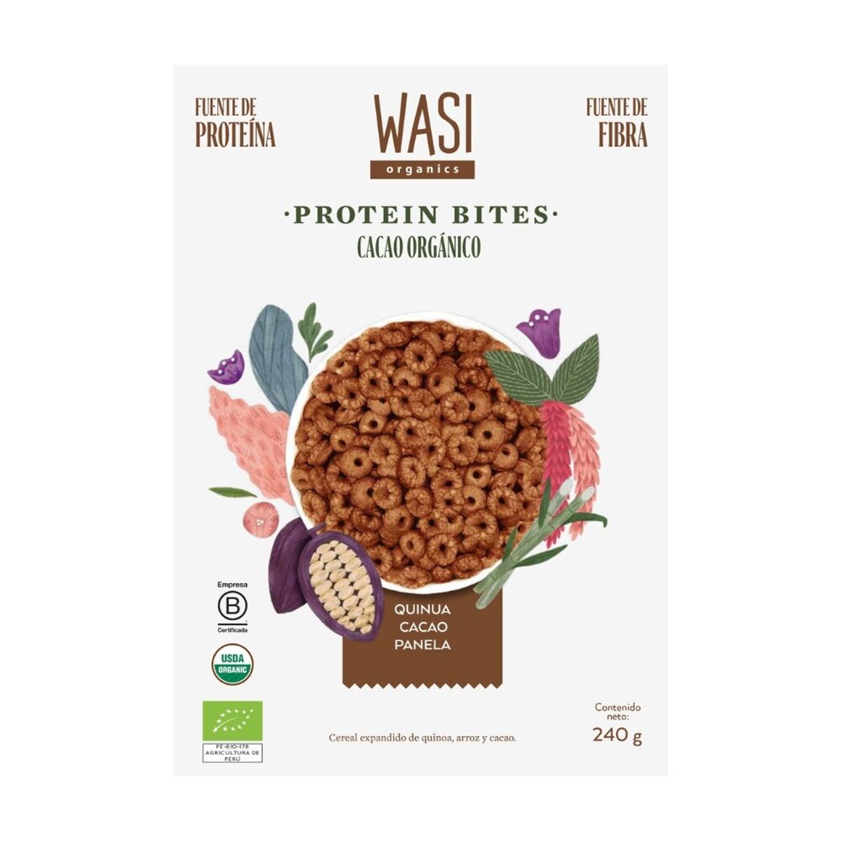 WASI ORGANICS - Cereal Wasi Organics Cacao Orgánico Caja 240 g