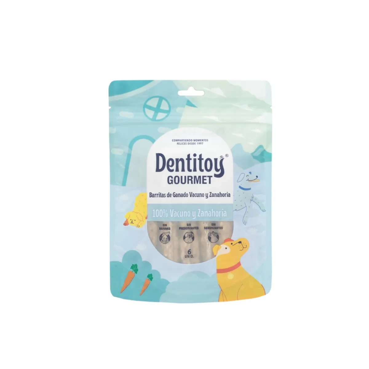 DENTITOY - Barritas de Vacuno y Zanahoria para Perro Dentitoy Doypack 6 Und