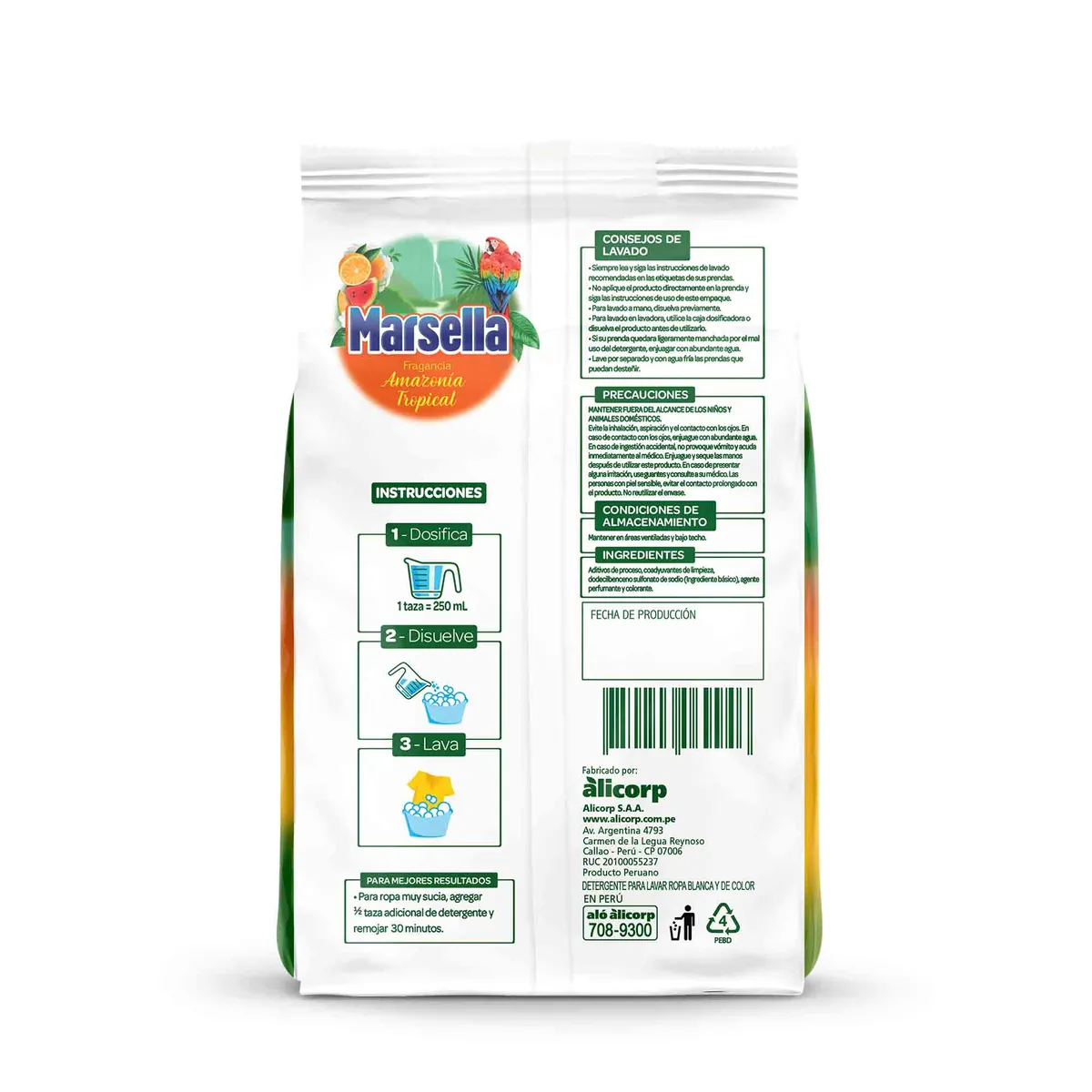 MARSELLA - Detergente en Polvo Marsella Amazonia Tropical Bolsa 4 Kg