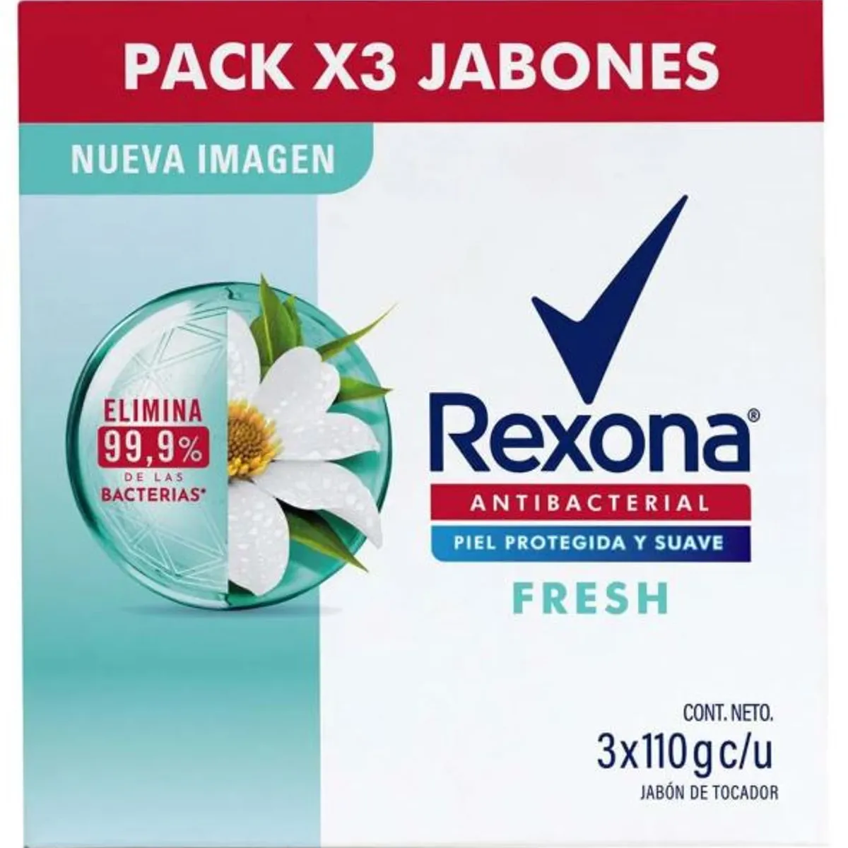 REXONA - Jabón de Tocador Rexona Antibacterial Fresh Empaque 3 Und