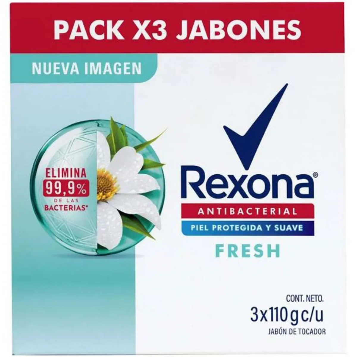 REXONA - Jabón de Tocador Rexona Antibacterial Fresh Empaque 3 Und