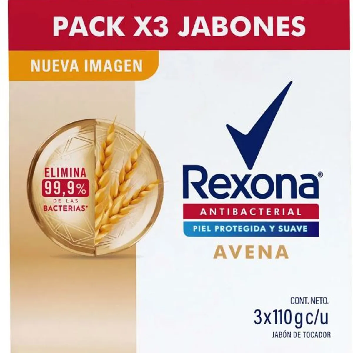 REXONA - Jabón Tocador Rexona Antibacterial Avena Empaque 3 Und