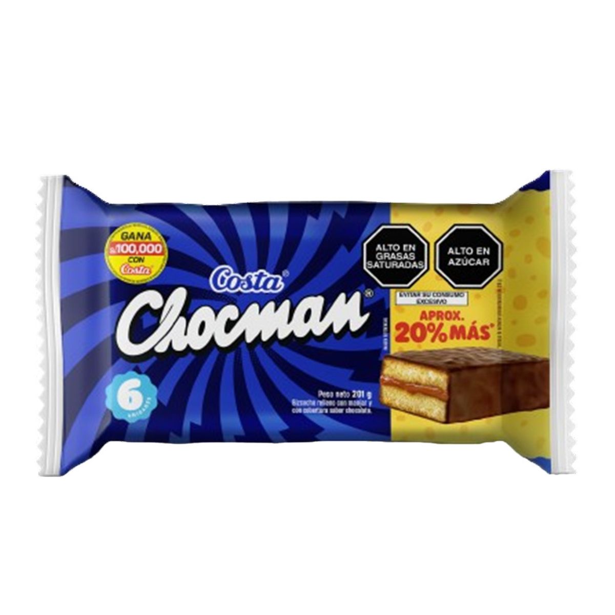COSTA - Bizcocho Chocman Costa Relleno de Manjar Sixpack 201 g