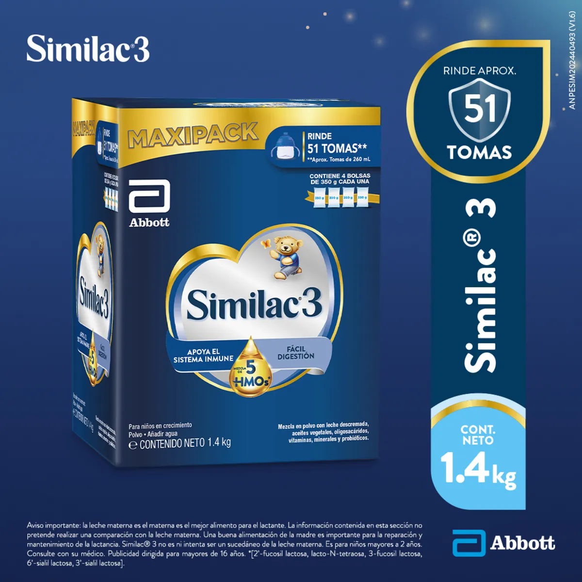 SIMILAC - Similac 3 con Mezcla de 5 HMOS Empaque 1.4 Kg