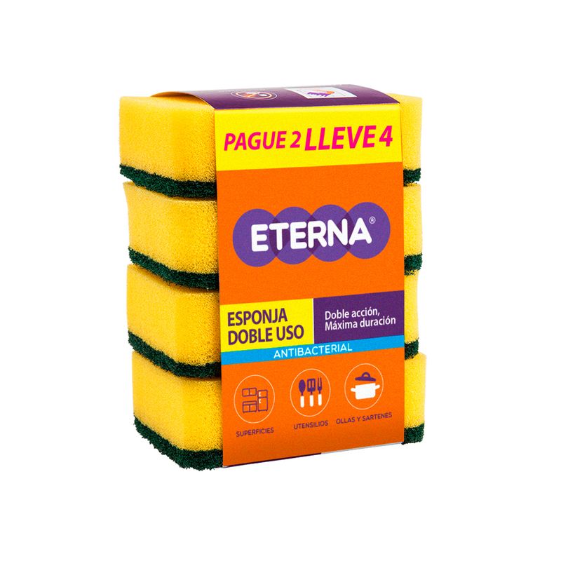 ETERNA - Esponja Eterna 2 En 1 Antibacterial Pack 4 Und